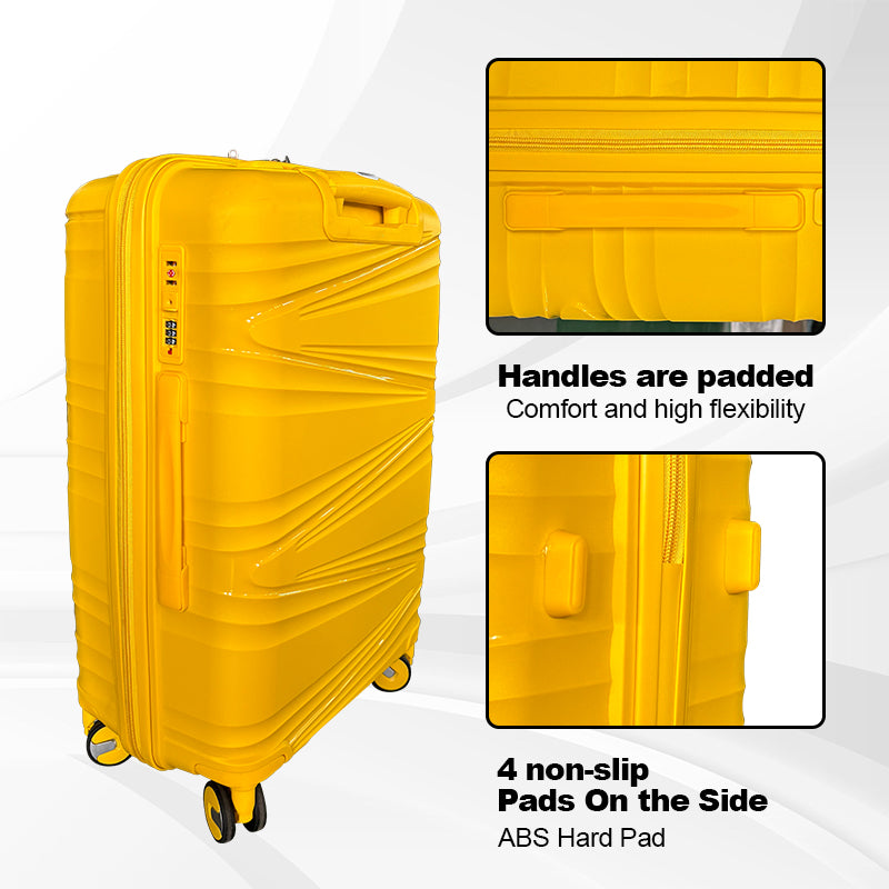 Hard Shell Luggage, 3 Piece Set, With Tsa Lock, 20 Inches 24 Inches 28 Inches Antique Yellow Polypropylene