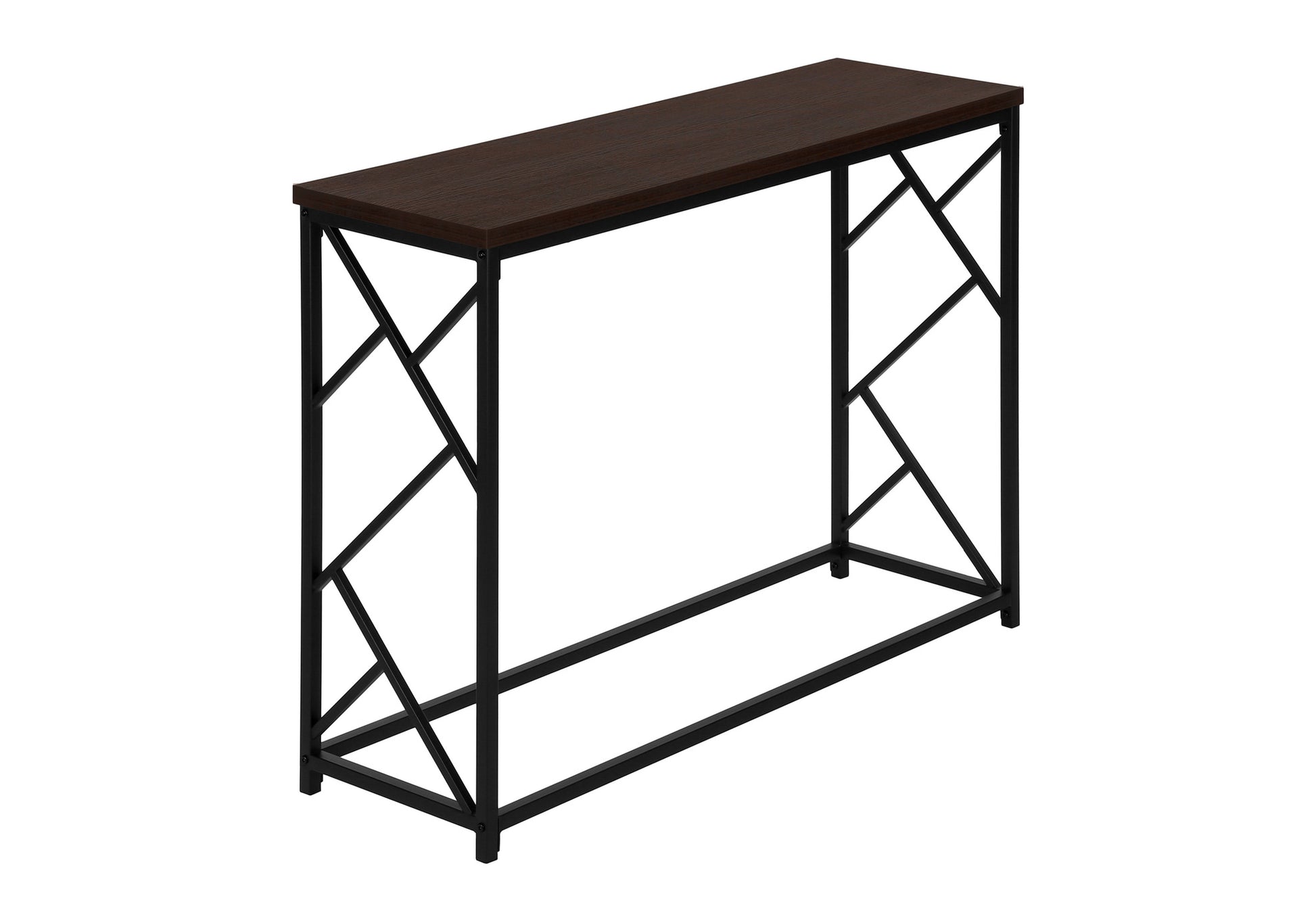 Accent Table, Console, Entryway, Narrow, Sofa, Living Room, Bedroom, Brown Laminate, Black Metal, Contemporary, Modern Espresso Metal