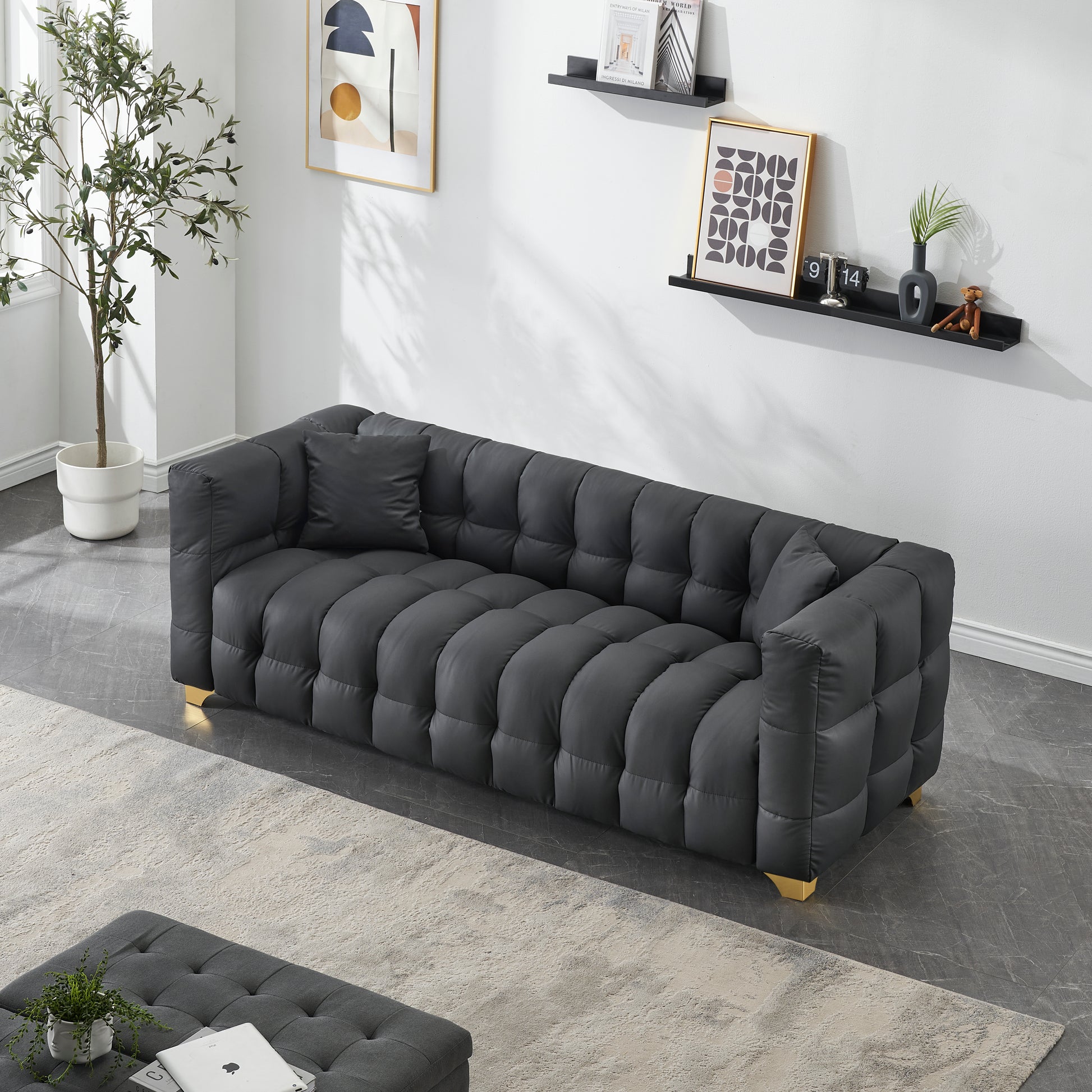 80 Inches Long, 21.7 Inches Deep, American Body Structure, Technology Fabric Sofa, 3 Seats Waterproof And Stain Proof, Black Anti Cat Paw Sofa Black Polyester Blend 3 Seat