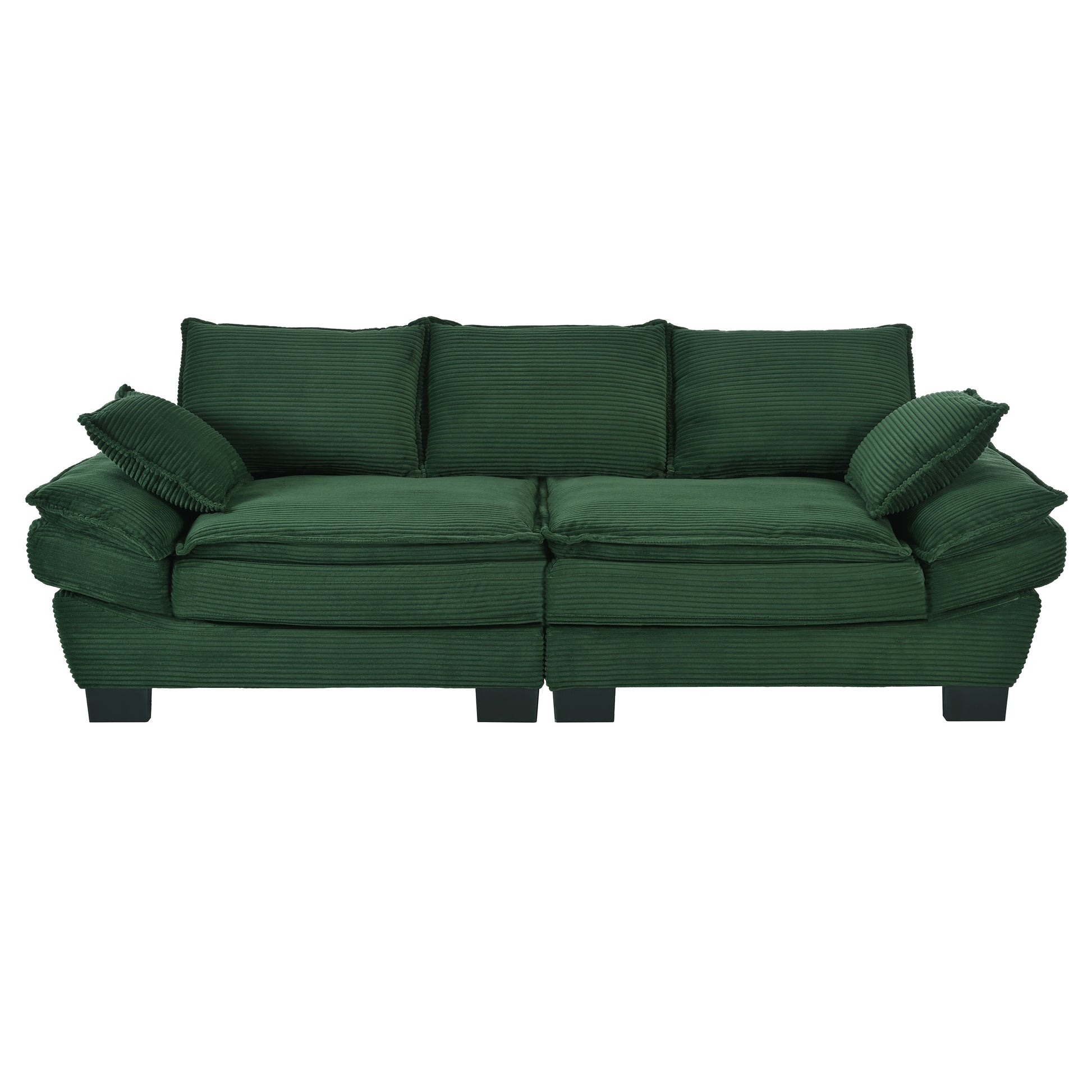 85.4" Modern Curved Sofa, Back Upholstered Couch With 2 Decorative Throw Pillows, Corduroy Fabric Couch For Living Room, Bedroomapartment Dark Green Corduroy 2 Seat