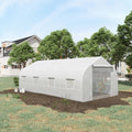 Outsunny 20' X 10' X 7' Walk In Tunnel Greenhouse With Zippered Mesh Door & 8 Mesh Windows, Gardening Plant Hot House With Galvanized Steel Hoops, White White Steel