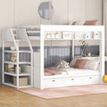 Wood Full Size Convertible Bunk Bed With Storage Staircase, Bedside Table, And 3 Drawers, White White Solid Wood Mdf