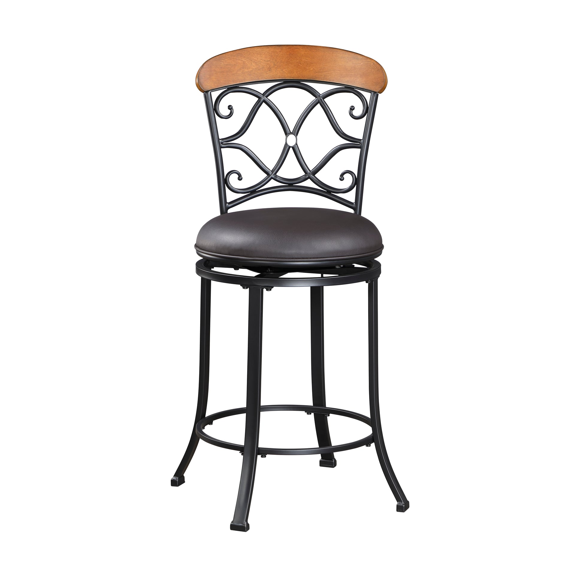 1Pc Counter Height Swivel Chair Faux Leather Upholstered Black Metal Frame Dining Furniture Black Dining Room Metal