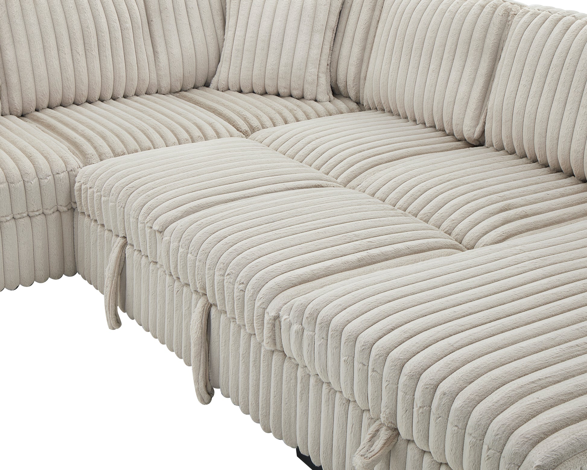122 Inch Pull Out Couch, Rabbit Plush Fabric Sofa Bed With Usb Ports & Comfy Upholstered, Oversized U Shape Sectional Sleeper Sofa Bed With Storage Chaise, Khaki Light Brown Wood Primary Living Space Medium Duty Eucalyptus 6 Seat Khaki Polyester Soft