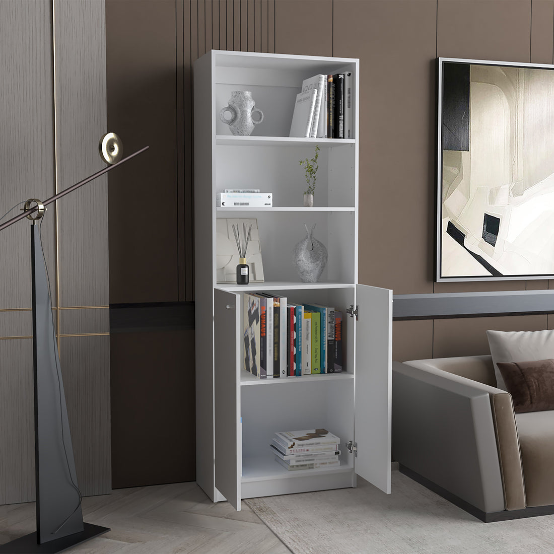 Zachary White 2 Door Bookcase 3 White White Standard Horizontal Primary Living Space Closed Back Wood With Doors Wood