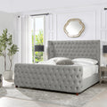 Brooklyn King Tufted Panel Bed Headboard And Footboard Set, Opal Grey Velvet Box Spring Required King Gray Wood Foam Velvet Velvet