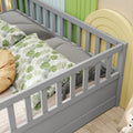 Full Size Floor Bed, Integral Construction With Super High Security Barrier, Door, Children'S Floor Bed Frame, Montessori Wooden Children'S Floor Bed, Grey Box Spring Required Full Grey Wood Brown Bedroom American Design,Artsy Pine Bed Frame Pine