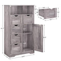 5 Drawers Storage Cabinet With Adjustable Shelves, Bathroom Cabinet With Doors, Floor Cabinet For Living Room, Bedroom Or Entryway,Grey Grey Wood