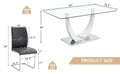Table And Chair Set.Modern Dining Table,Tempered Glass Tabletop And Silver Colored Leg.Paired With 4 Soft And Comfortable Dark Gray Pu Chair, Perfect For Dinner, Meetings, Home And Office Decor.