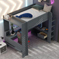 Wood Full Size Gaming Loft Bed With Desk, Multi Storage Shelves, Led And Charging Station, Dark Gray Box Spring Not Required Full Dark Gray Wood Bedroom Bed Frame Solid Wood Mdf