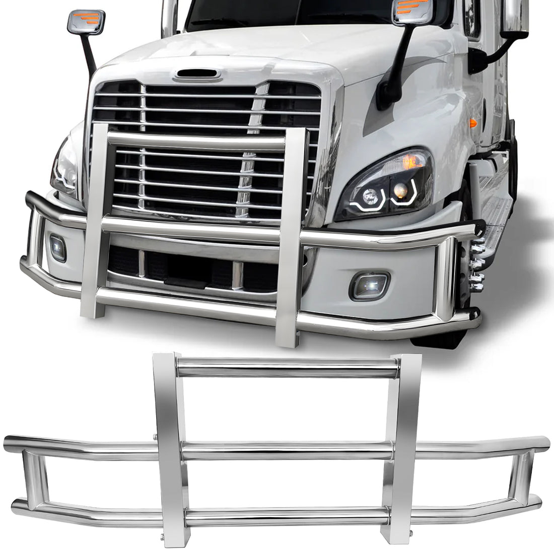 Stainless Steel Deer Guard Bumper For Freightliner Cascadia 2008 2017 With Brackets Chrome Stainless Steel