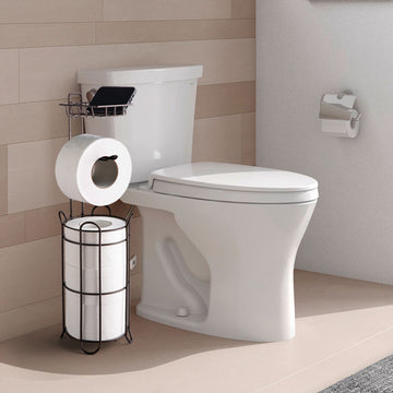 Toilet Paper Holder Holder With Shelf,Bathroom With Toilet Convenient Shelf, Holds Mega Rolls, Phone,Brown Brown Metal
