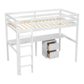 Twin Loft Wood Bed With Under Bed, Built In Desk, A Storage Cabinet Of 2 Drawers, Guardrails, Ladder,White Twin White Pine