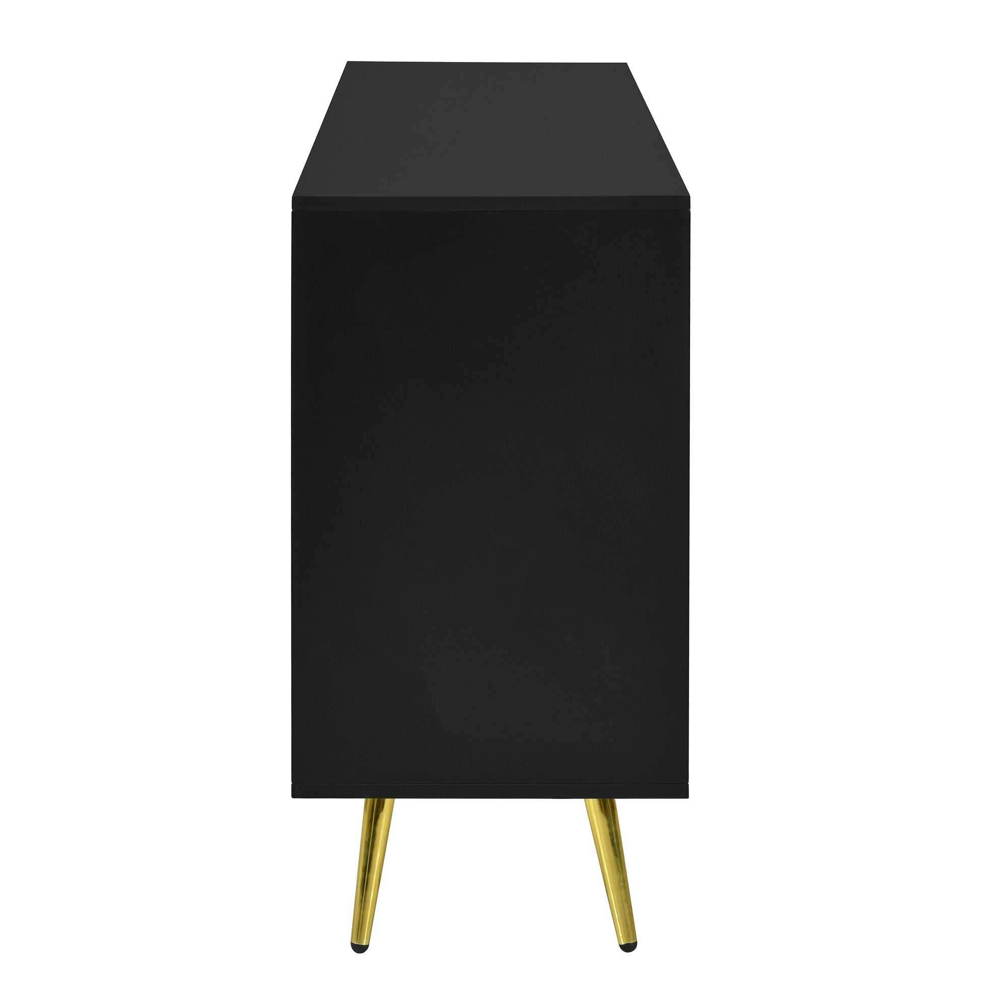 Modern Sideboard With Geometric Line Design, Conical Metal Legs, And Central Drawers For Stylish Storage, Suitable For Study, Entryway And Living Room Black Primary Living Space American Design Mdf