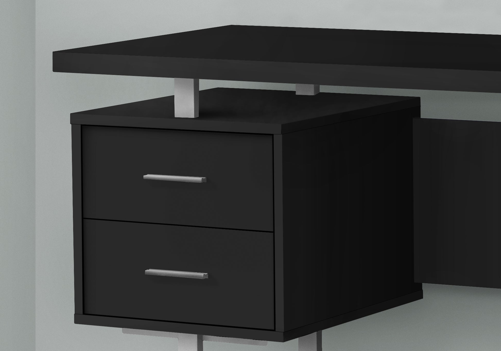 Computer Desk, Home Office, Laptop, Left, Right Set Up, Storage Drawers, 60"L, Work, Black Laminate, Grey Metal, Contemporary, Modern Black Particle Board