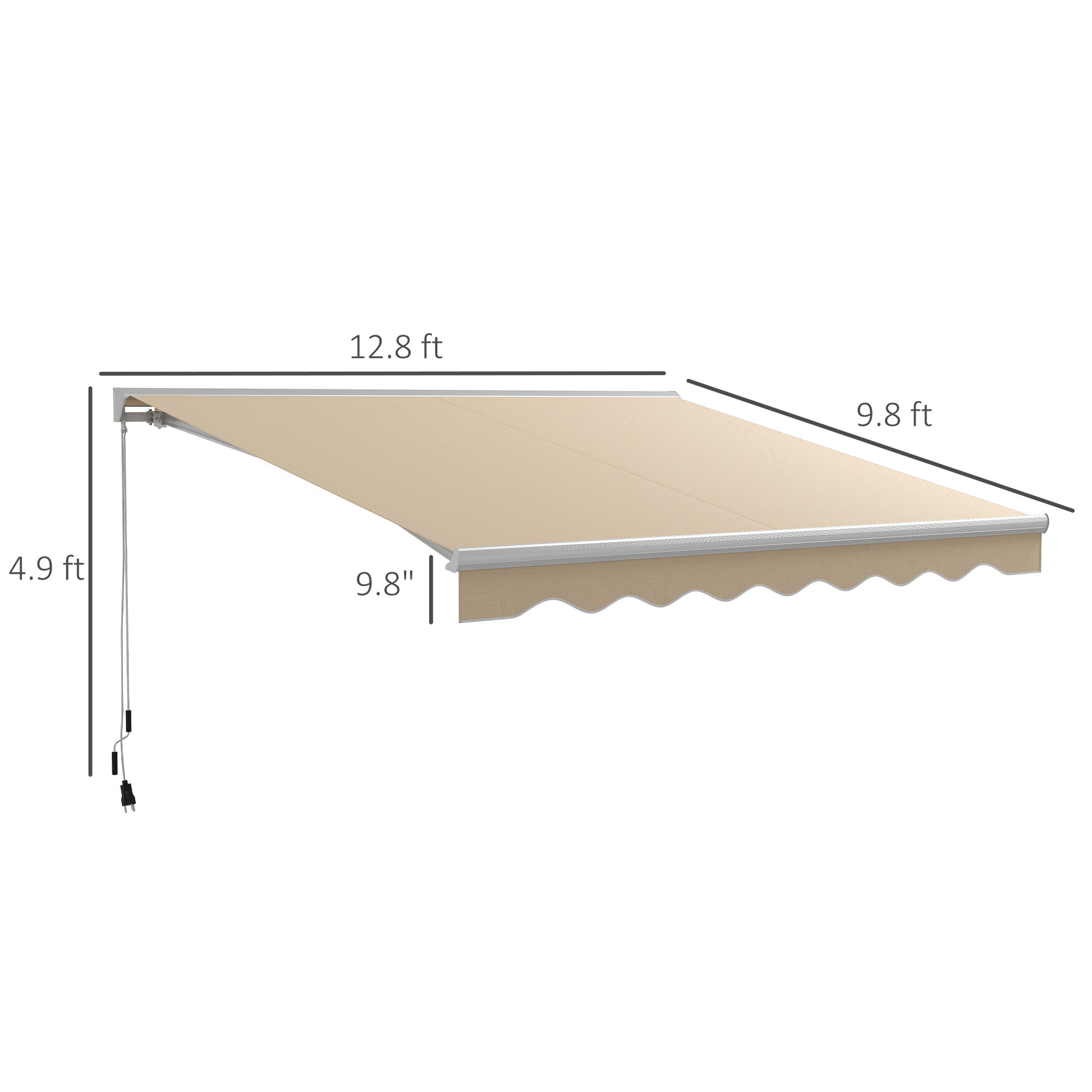 Outsunny 13' X 10' Electric Awning With Led Lights, Retractable Awning, Uv40 Sun Shade Shelter With Remote Controller And Crank Handle For Deck, Balcony, Yard, Cream White Cream White Aluminum