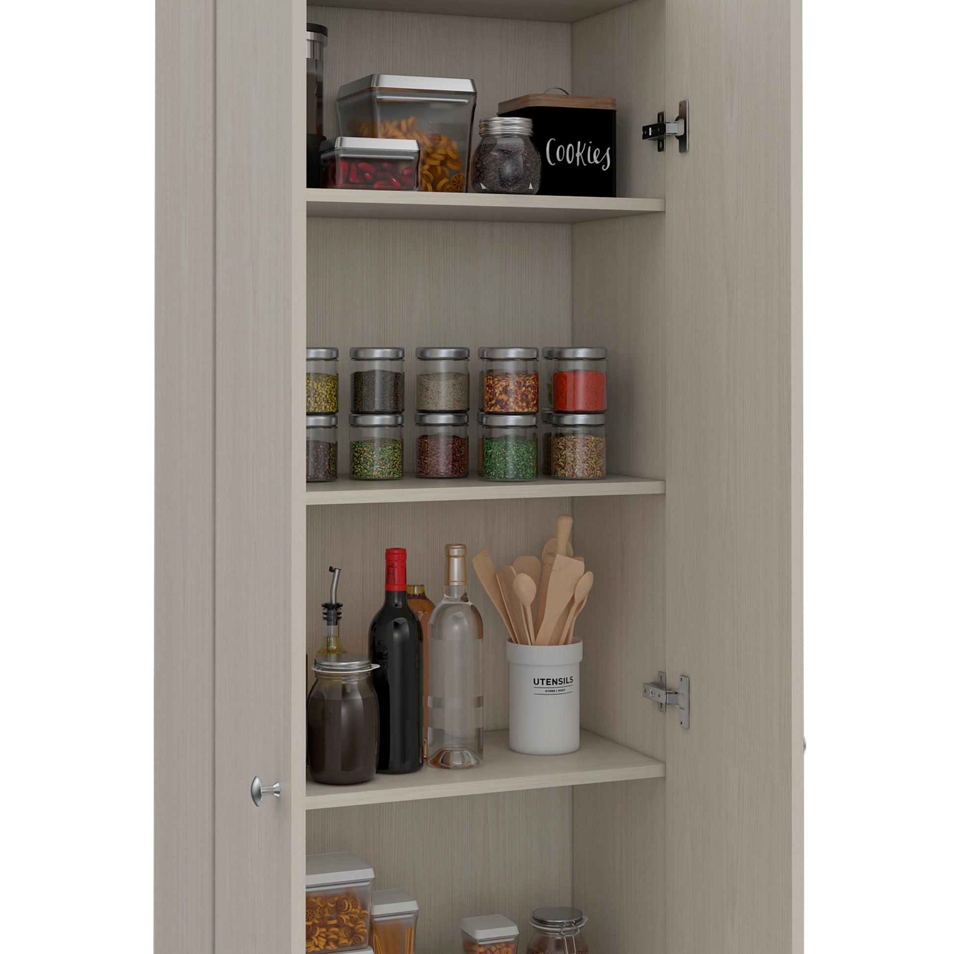 Virginia Double Door Storage Cabinet, Five Shelves White Kitchen Contemporary Melamine Engineered Wood