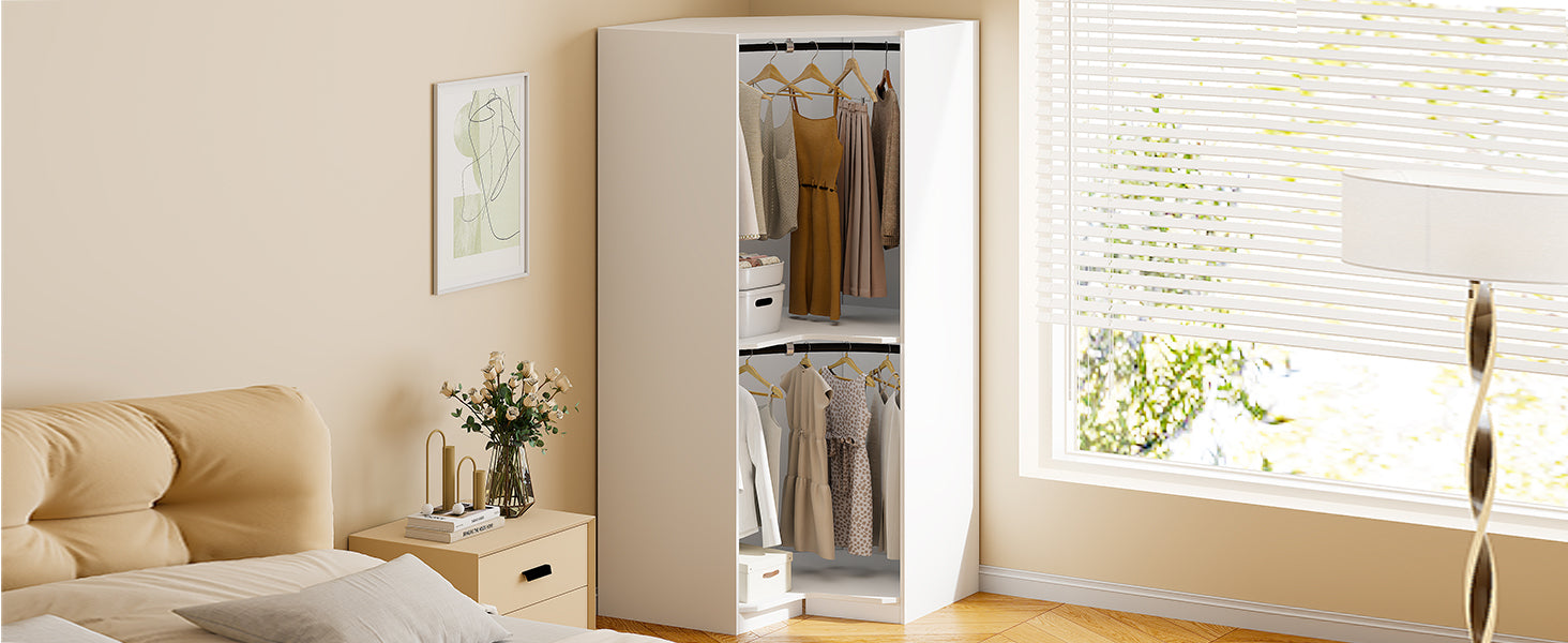 Polygon Corner Wardrobe, White White Particle Board