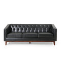 Mirod 81'' Pu Sofa,Tufted Back,Solid Wood Legs,Living Room And Study Black Pu 3 Seat