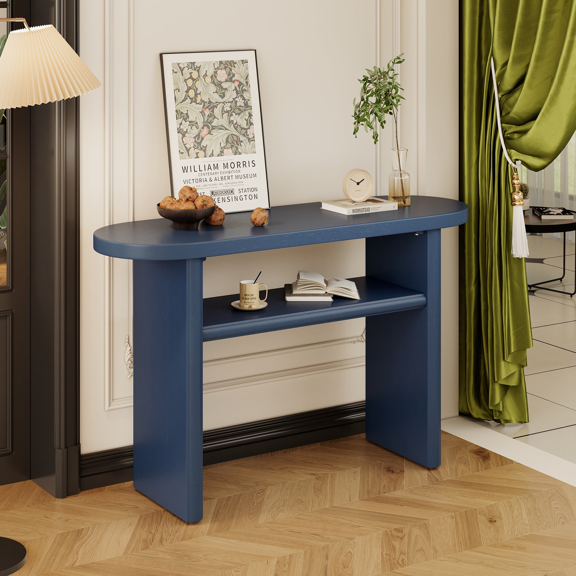 Elegant Minimalist Console Table With Rounded Edges And Sturdy Shelf Design For Entryway, Living Room Navy Navy Solid Wood Mdf