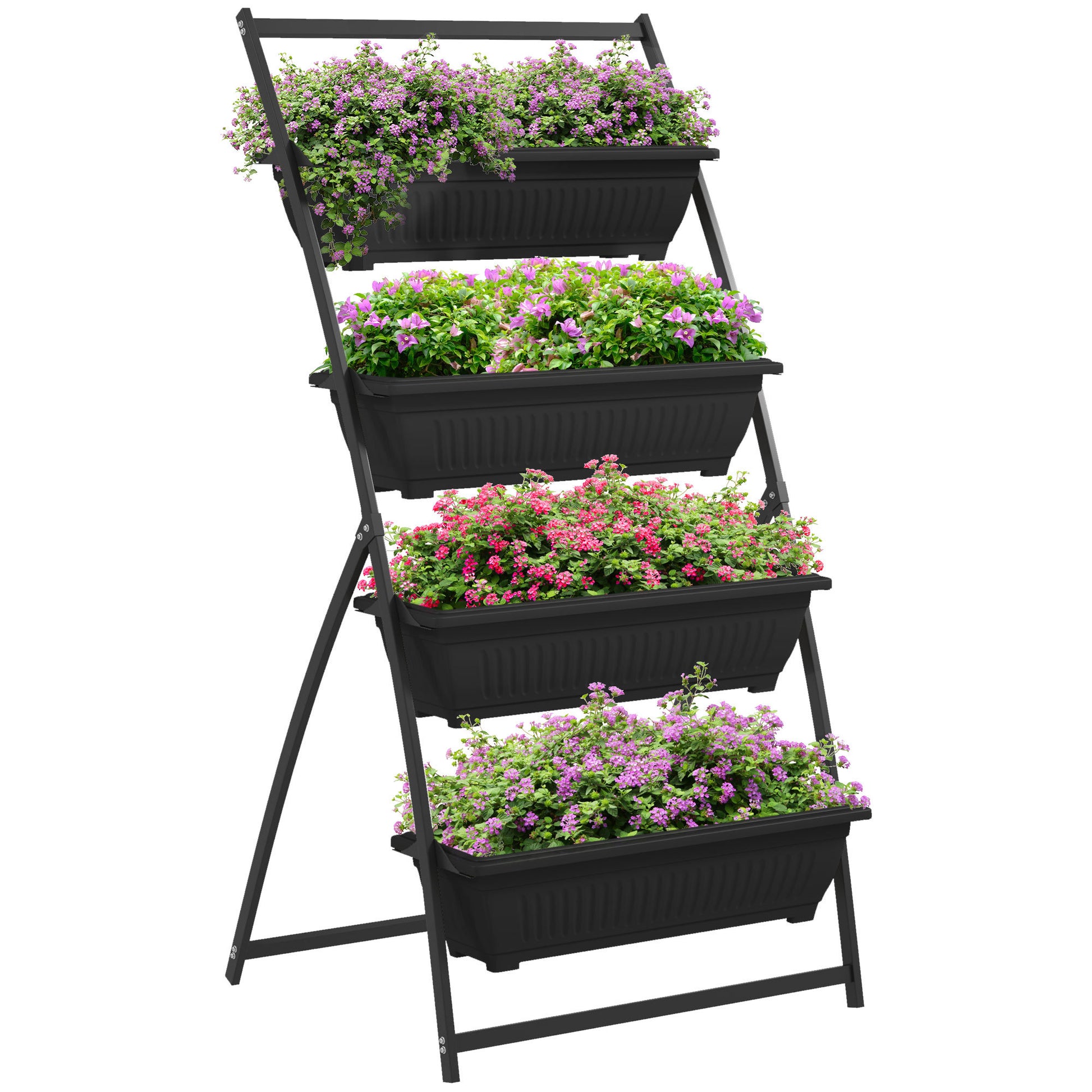 Outsunny Raised Garden Bed, 4 Tier Vertical Garden Planter Set, 4 Outdoor Planter Boxes With Stand, Self Draining Design Elevated Garden For Vegetable, Flowers & Herbs, Black Black Plastic