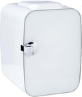 Mini 4L 6 Can, Small Refrigerator For Bedroom, Office, Dorm And Car Portable Cooler & Warmer Compact Fridge For Beverage, Skincare And Food, White White Plastic