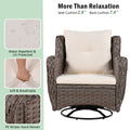 K&K 5 Pieces Outdoor Patio Furniture Set With Pet House Cool Bar And Retractable Side Tray, Rattan Wicker Patio Swivel Rocking Chairs Set Of 2 With Ottomans For Backyard, Porch, Balcony, Beige Yes Rocker & Glider Brown Beige Seats 2 Weather Resistant