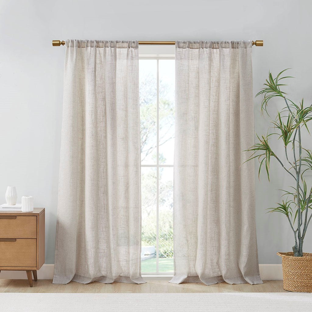 Linen Blend Light Filtering Curtain Panel Pair 2 Pcs Window Panels Natural Polyester