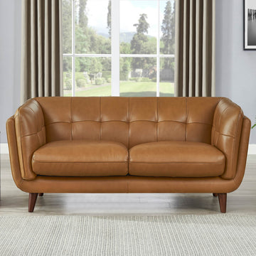 Solana Leather Loveseat Cognac Down Filling Genuine Leather