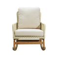 Contemporary Minimalist Ivory Wicker Rocking Chair With Soft Polyester Cushions And Durable Wooden Frame, Perfect For Indoor And Outdoor Spaces Like Patio, Balcony, Or Living Room Ivory Pe Rattan