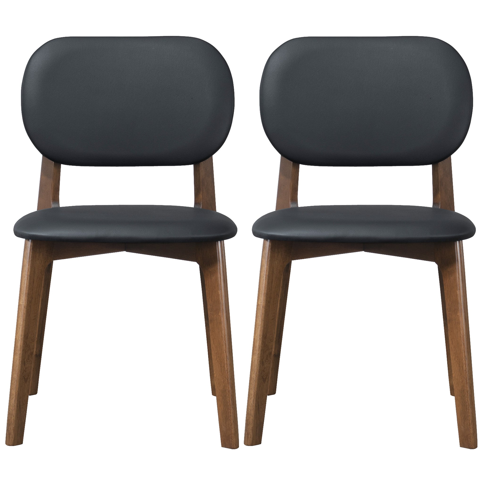 Kelsey Black Leather Dining Chair Set Of 2 Solid Black,Brown Brown Dining Room Foam Wipe Clean Mid Century Modern Dining Chairs Rubberwood Foam Faux Leather,Solid Wood