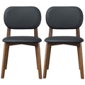 Kelsey Black Leather Dining Chair Set Of 2 Solid Black,Brown Brown Dining Room Foam Wipe Clean Mid Century Modern Dining Chairs Rubberwood Foam Faux Leather,Solid Wood