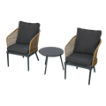 Outdoor Wicker Chairs And Table Bistro Conversation Furniture Set, 3 Pieces For Porch, Balcony, Deck, Patio, Backyard, Natural Color Gray Aluminum