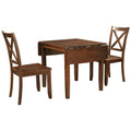 3 Piece Wood Drop Leaf Breakfast Nook Dining Table Set With 2 X Back Chairs For Small Places, Brown Brown Wood Dining Room Folding Rectangular Breakfast Nook Wood Wood Brown Ladder Back Seats 2 48