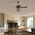 52'' Classical Crystal Ceiling Fan Lamp,3 Speed5 Reversible Blades For Living Room, Dining Room, Bedroom, Family Room, Rustic Bronze ,3Pcs*E12 No Include Bulb Hand Pull Chain Rustic Brown American Traditional,Antique,Classic,Contemporary Crystal Metal