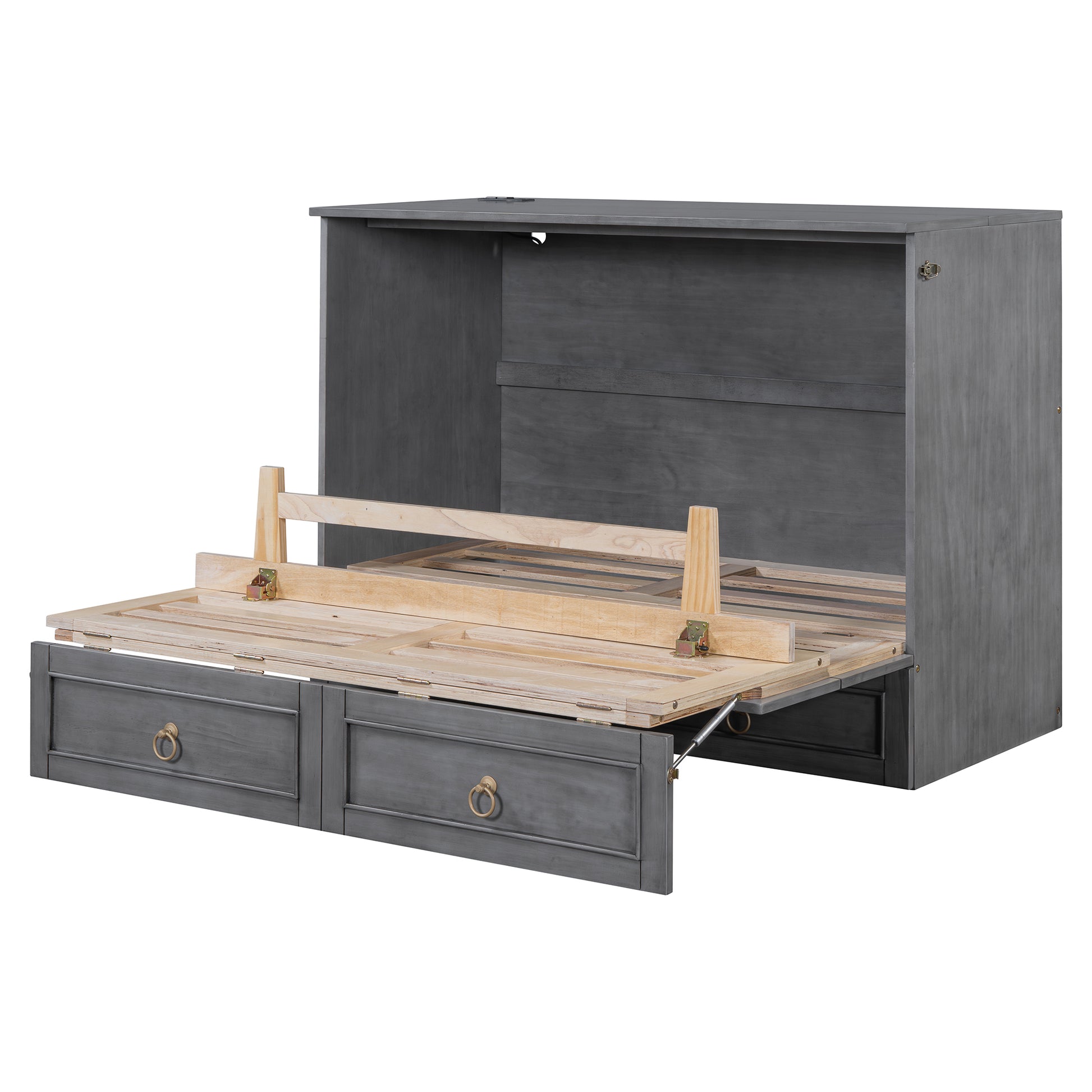 Full Size Murphy Bed With Large Drawers,Gray Full Gray Plywood