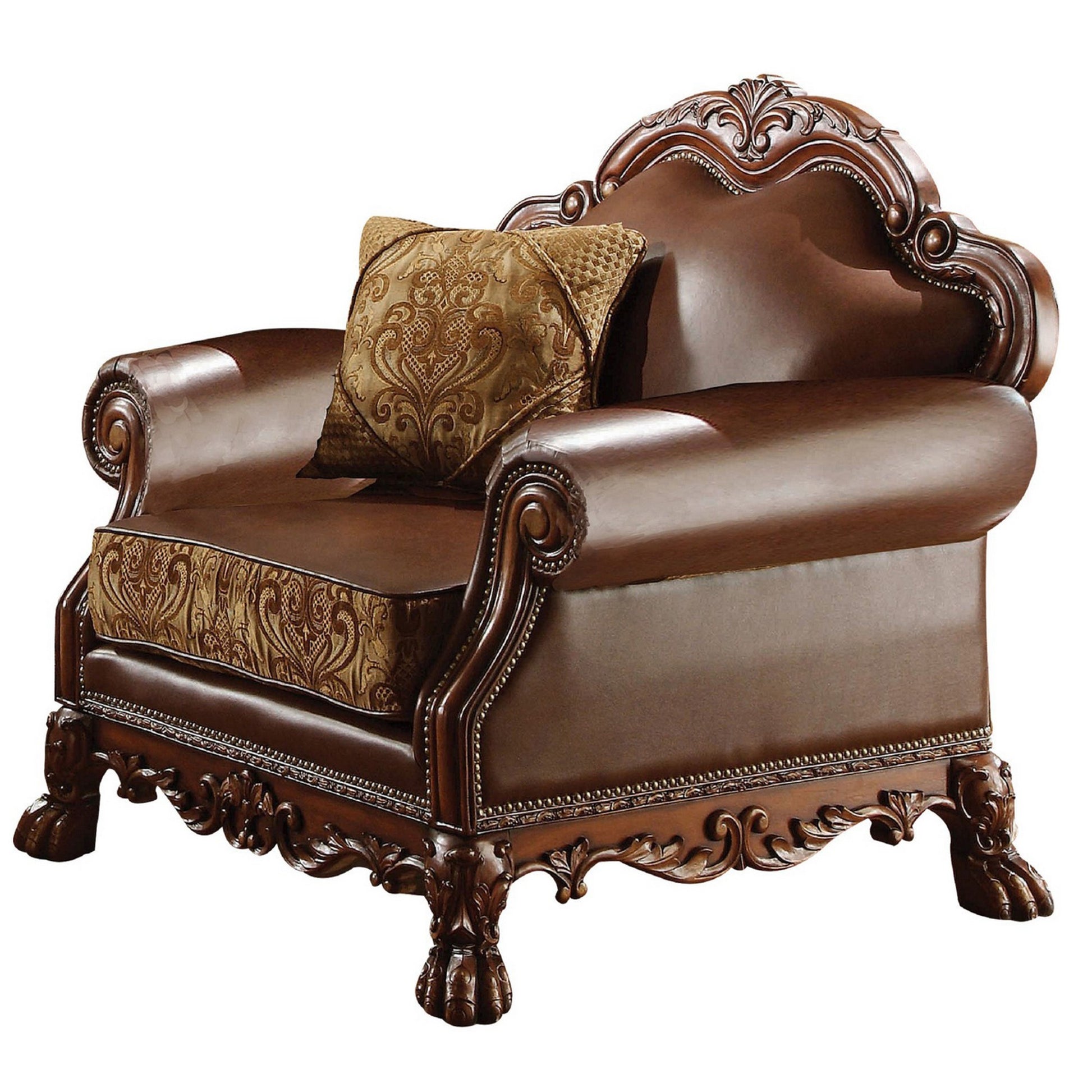 Wooden Chair With 1 Pillowcherry Brown Brown Leather