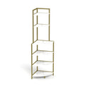 6 Tier Corner Open Shelf Modern Bookcase Wood Rack Freestanding Shelving Unit,Plant Album Trinket Sturdy Stand Small Bookshelf Space Saving For Living Room Home Office Kitchen Small Space Rustic Brown Gold White Corner Office American Design,Rustic