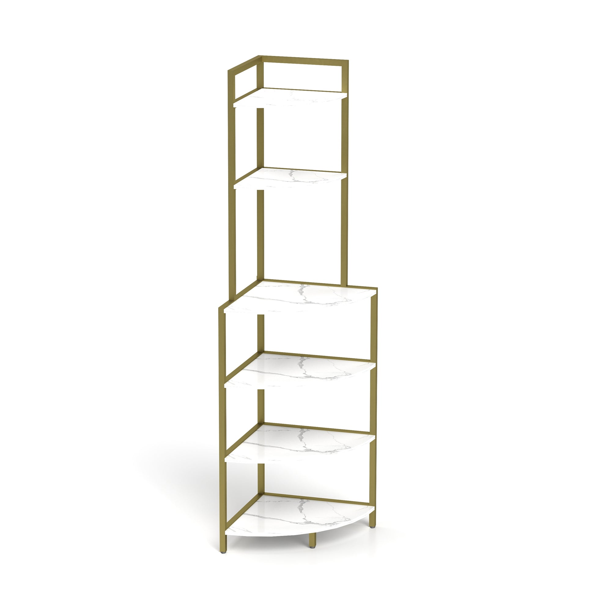 6 Tier Corner Open Shelf Modern Bookcase Wood Rack Freestanding Shelving Unit,Plant Album Trinket Sturdy Stand Small Bookshelf Space Saving For Living Room Home Office Kitchen Small Space Rustic Brown Gold White Corner Office American Design,Rustic