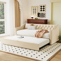 Twin Size Upholstered Daybed With Pop Up Trundle, Beige Twin Beige Upholstered