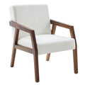 Solid Wooden Mid Century Modern Accent Chair, Upholstered Arm Chair For Living Room, Bedroom, Linen Fabric Reading Chair, Side Chair, White White Brown Study Mid Century Modern Birch Upholstered