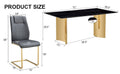 Table And Chair Set.The Table Has A Glass Tabletop With Imitation Marble Pattern Stickers And Stainless Steel Golden Table Legs. Paried With Comfortable Chairs With Pu Seats And Metal Legs. Gold Black Seats 8 Glass Metal