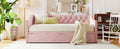 Twin Size Upholstered Daybed With Pop Up Trundle, Pink Twin Pink Upholstered