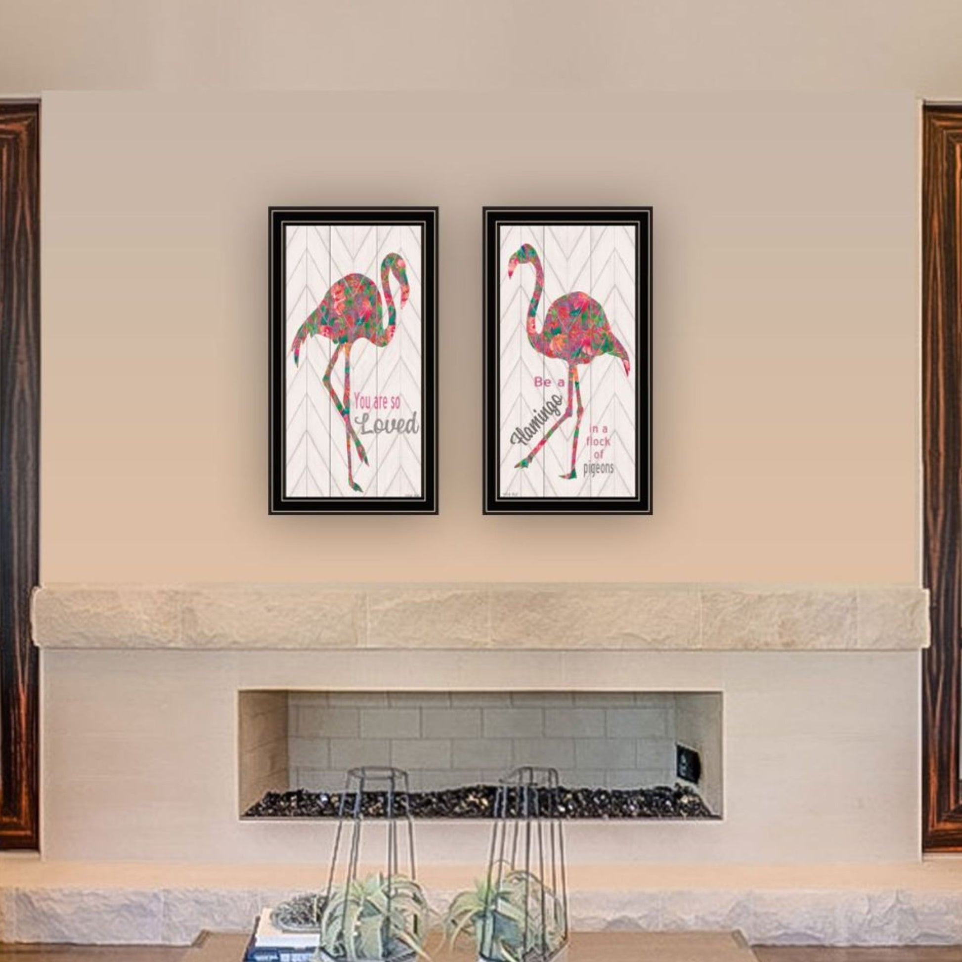 "Flamingo'S A Matrix Colors " Framed Wall Art For Living Room, Wall Art Print For Home Decor, Bedroom Wall Art By Cindy Jacobs Multicolor Wood Paper