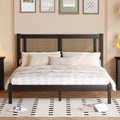 Queen Size Wooden Platform Bed With Natural Rattan Headboard, Exquisite Elegance With Minimalist Charm For Bedroom, Black Black Particle Board