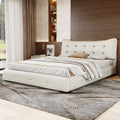 Modern Pu Upholstered Queen Bed With Ergonomic Wingback Headboard, No Box Spring Needed, Cream Box Spring Not Required Queen Cream Composite Bedroom Contemporary Bed Frame Pu,Upholstered