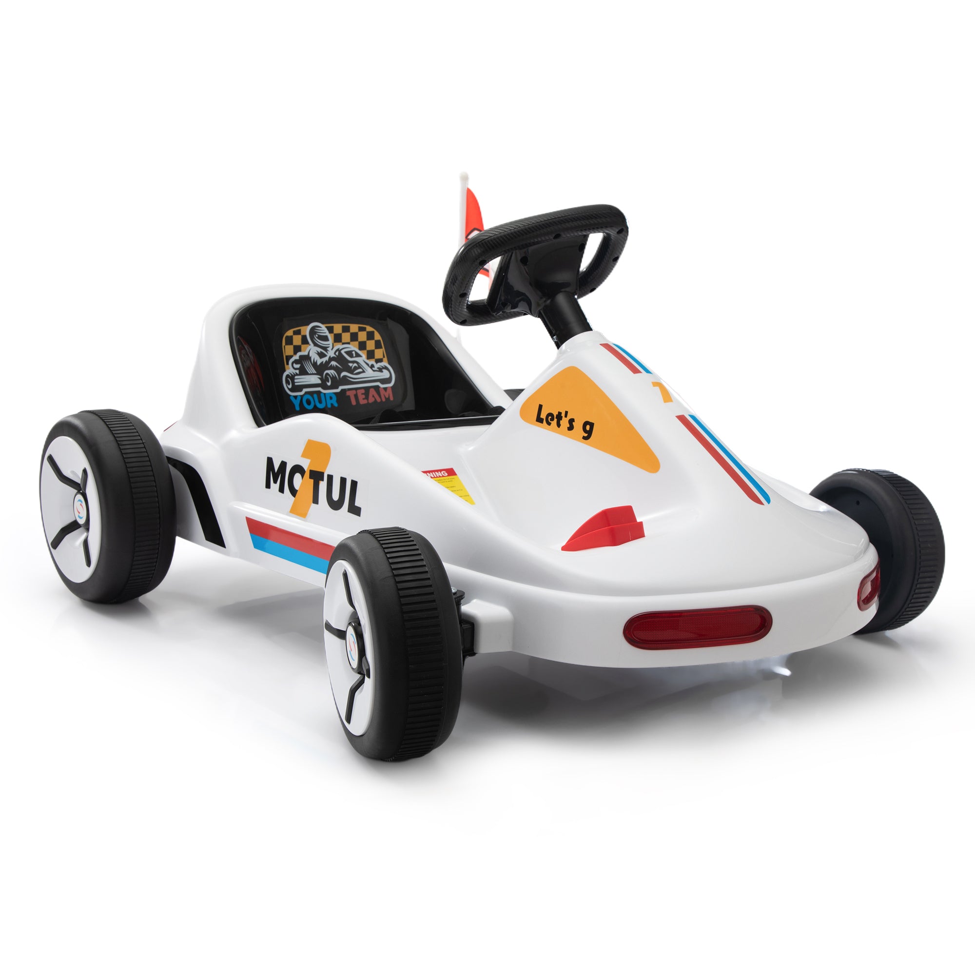 12V Kids Ride On Go Kart, Electric 4 Wheeler Car With Remote Control, Cushioned Seat, Led Lights, Mp3 Music, Bluetooth, Pedal Control, Battery Powered Vehicle For 3 8 Years Old, White White Polypropylene