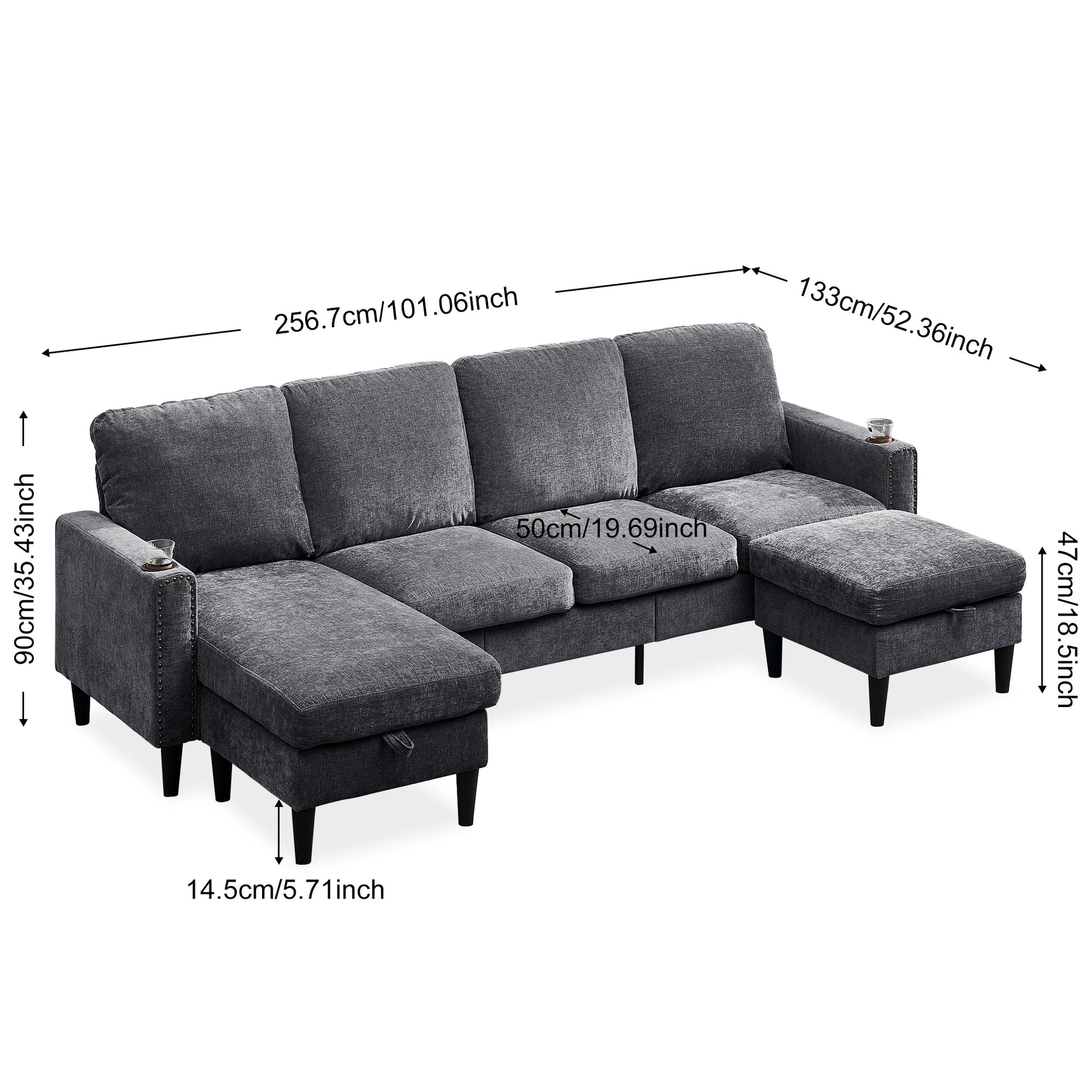 Chenille Sectional Sofa, U Shaped Sofa Couch With High Density Memory Foam, 4 Seat Comfy Modular Sofa Couch For Living Room, Modern U Shaped Sectional Sofa,U Shaped Dark Grey Dark Grey Chenille