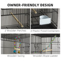 Pawhut Double Stackable Bird Cage With Stand, Wooden Swing, Rope Ladder & Wheels For Canaries, Lovebirds Finches, Budgie Cage With Storage Shelf, Removable Tray, Wooden Perches & Food Containers Black Steel