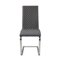 Sleek Contemporary Style Side Chairs Set Of 2, Gray Faux Leather Diamond Pattern Stitching Chrome Metal Finish Dining Room Furniture Chrome,Gray Dining Room Contemporary,Modern Metal
